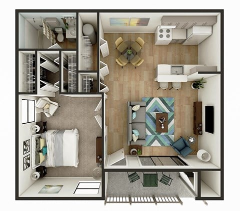 Floor plan for 1 bed, 1 bath, 750 sqft